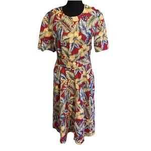 Vintage 90s Talbots Womens 8 Belted Linen Blend Short Sleeve Hawaiian Dress USA